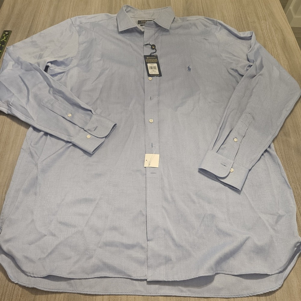 Polo Ralph Lauren Dress Shirt Regular Fit 17.5 38/39 Blue White Button Up NWT - Picture 3 of 7